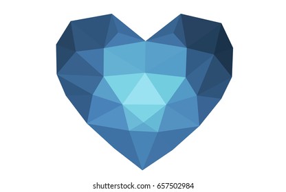 Light BLUE vector love background with heart. Paper note. Valentine's greeting polygonal card. Triangular illustration for your business. Stock template for your design.