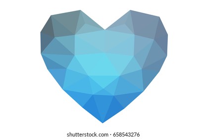 Light BLUE vector love background with heart. Paper note. Valentine's greeting polygonal card. Triangular illustration for your business. Stock template for your design.