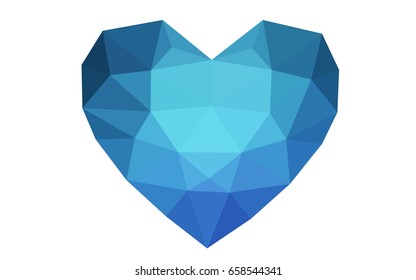 Light BLUE vector love background with heart. Paper note. Valentine's greeting polygonal card. Triangular illustration for your business. Stock template for your design.