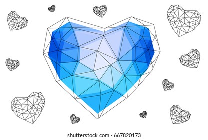 Light BLUE vector love background with heart. Paper note. Valentine's greeting polygonal card. Triangular illustration for your business. Stock template for your design.