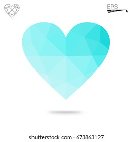 Light BLUE vector love background with heart. Paper note. Valentine's greeting polygonal card. Triangular illustration for your business. Stock template for your design.