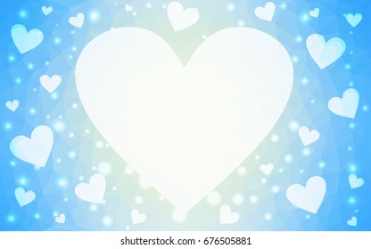 Light BLUE vector love background with heart. Paper note. Valentine's greeting polygonal card. Triangular illustration for your business. Stock template for your design.