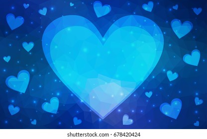 Light BLUE vector love background with heart. Paper note. Valentine's greeting polygonal card. Triangular illustration for your business. Stock template for your design.