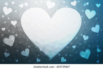 Light BLUE vector love background with heart. Paper note. Valentine's greeting polygonal card. Triangular illustration for your business. Stock template for your design.