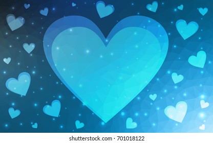 Light BLUE vector love background with heart. Paper note. Valentine's greeting polygonal card. Triangular illustration for your business. Stock template for your design.