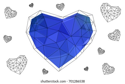 Light BLUE vector love background with heart. Paper note. Valentine's greeting polygonal card. Triangular illustration for your business. Stock template for your design.