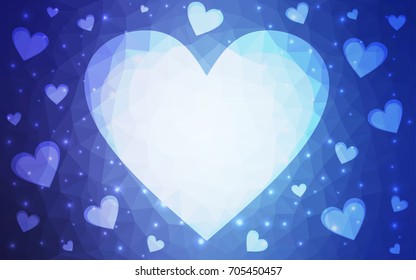 Light BLUE vector love background with heart. Paper note. Valentine's greeting polygonal card. Triangular illustration for your business. Stock template for your design.