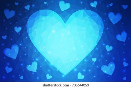 Light BLUE vector love background with heart. Paper note. Valentine's greeting polygonal card. Triangular illustration for your business. Stock template for your design.