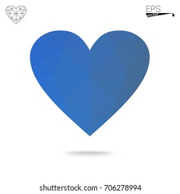 Light BLUE vector love background with heart. Paper note. Valentine's greeting polygonal card. Triangular illustration for your business. Stock template for your design.