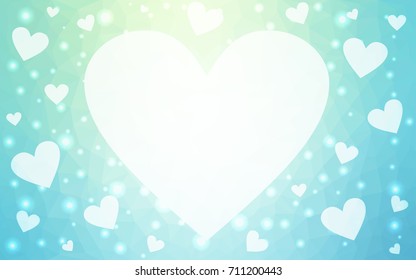 Light BLUE vector love background with heart. Paper note. Valentine's greeting polygonal card. Triangular illustration for your business. Stock template for your design.