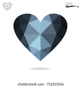 Light BLUE vector love background with heart. Paper note. Valentine's greeting polygonal card. Triangular illustration for your business. Stock template for your design.