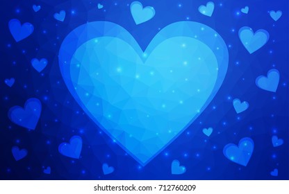 Light BLUE vector love background with heart. Paper note. Valentine's greeting polygonal card. Triangular illustration for your business. Stock template for your design.