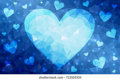 Light BLUE vector love background with heart. Paper note. Valentine's greeting polygonal card. Triangular illustration for your business. Stock template for your design.