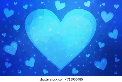 Light BLUE vector love background with heart. Paper note. Valentine's greeting polygonal card. Triangular illustration for your business. Stock template for your design.
