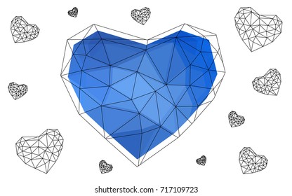 Light BLUE vector love background with heart. Paper note. Valentine's greeting polygonal card. Triangular illustration for your business. Stock template for your design.
