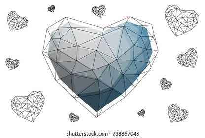 Light BLUE vector love background with heart. Paper note. Valentine's greeting polygonal card. Triangular illustration for your business. Stock template for your design.