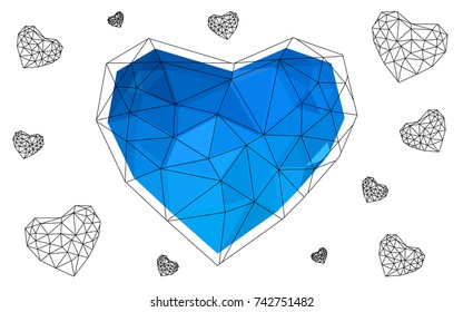 Light BLUE vector love background with heart. Paper note. Valentine's greeting polygonal card. Triangular illustration for your business. Stock template for your design.