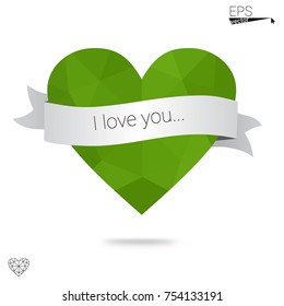 Light BLUE vector love background with heart. Paper note. Valentine's greeting polygonal card. Triangular illustration for your business. Stock template for your design.