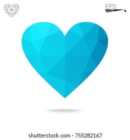 Light BLUE vector love background with heart. Paper note. Valentine's greeting polygonal card. Triangular illustration for your business. Stock template for your design.