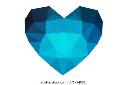 Light BLUE vector love background with heart. Paper note. Valentine's greeting polygonal card. Triangular illustration for your business. Stock template for your design.