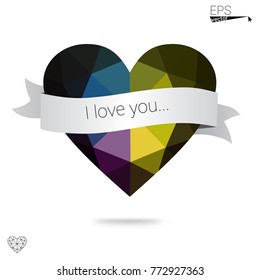 Light BLUE vector love background with heart. Paper note. Valentine's greeting polygonal card. Triangular illustration for your business. Stock template for your design.