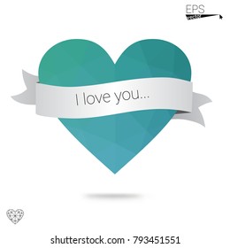 Light BLUE vector love background with heart. Paper note. Valentine's greeting polygonal card. Triangular illustration for your business. Stock template for your design.