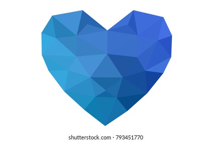 Light BLUE vector love background with heart. Paper note. Valentine's greeting polygonal card. Triangular illustration for your business. Stock template for your design.