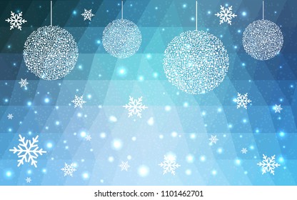 Light BLUE vector low poly crystal background with snowflakes. Polygon christmas design pattern . Low poly illustration of New Year celebration.