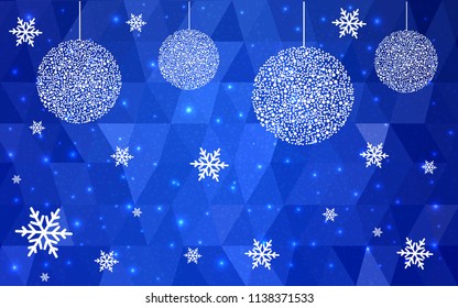 Light BLUE vector low poly crystal background with snowflakes. Polygon christmas design pattern . Low poly illustration of New Year celebration.