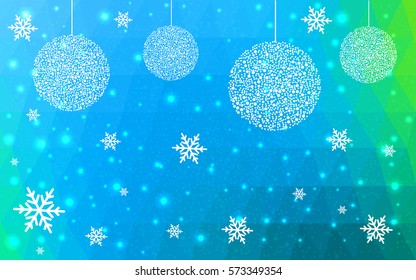Light BLUE vector low poly crystal background with snowflakes. Polygon christmas design pattern . Low poly illustration of New Year celebration.
