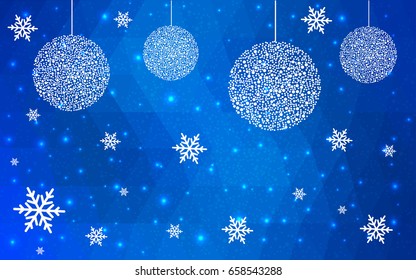 Light BLUE vector low poly crystal background with snowflakes. Polygon christmas design pattern . Low poly illustration of New Year celebration.