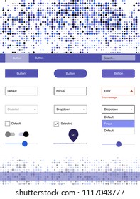 Light BLUE vector Material Design Kit with dots. Beautiful ui ux kit with colorful dots in its header. This sample is for your landing page.