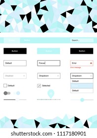 Light BLUE vector Material Design Kit with lines. Web ui kit with abstract gradient triangles in its header. Beautiful layout for websites, landing pages.