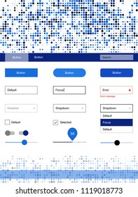 Light BLUE vector Material Design Kit with dots. Colorful ui/ux kit with header consisted of spheres. This template you can use for landing pages.