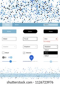 Light BLUE vector Material Design Kit with dots. Beautiful ui ux kit with colorful dots in its header. This sample is for your landing page.