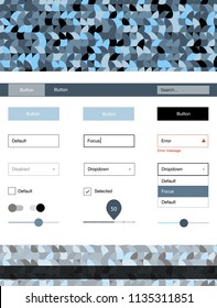 Light BLUE vector Material Design Kit with dots. Web ui kit with abstract gradient circles in its header. Beautiful layout for websites, landing pages.