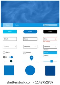 Light BLUE vector Material Design Kit with stars. Modern Style guide with colorful gradient sky in its header. Modern template for your landing page.