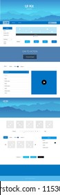 Light BLUE vector Material Design Kit with hills. Simple Material Design Kit with colorful mountains in header. This sample is for your tourist website.
