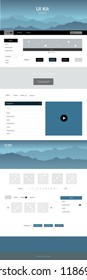 Light BLUE vector Material Design Kit with hills. Beautiful ui ux kit with colorful mountains in its header. This sample is for your tourist website.