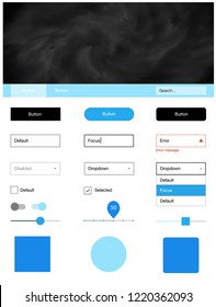 Light BLUE vector Material Design Kit with stars. Colorful ui/ux kit with header consisted of clouds & stars. This sample is for your website.