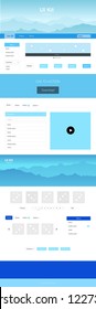 Light BLUE vector Material Design Kit with hills. Web ui kit with abstract gradient hills in its header. Modern template for your landing page.