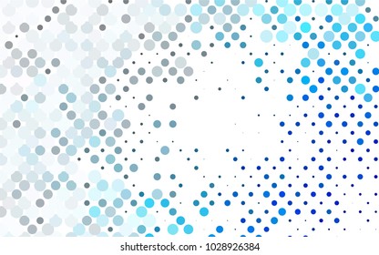 Light BLUE vector modern geometrical circle abstract background. Dotted texture template. Geometric pattern in halftone style with gradient. 