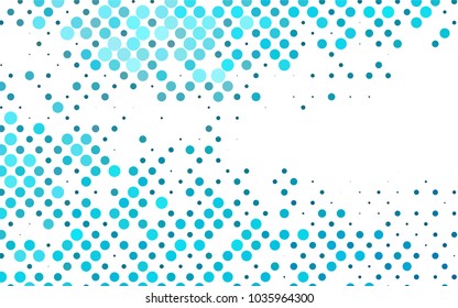 Light BLUE vector modern geometrical circle abstract background. Dotted texture template. Geometric pattern in halftone style with gradient. 