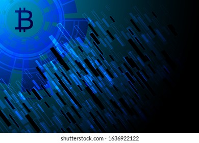 Light BLUE vector modern geometrical circle with bitcoin abstract background.