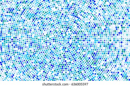 Light BLUE vector modern geometrical circle abstract background. Dotted texture template. Geometric pattern in halftone style with gradient. 
