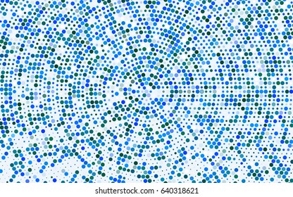 Light BLUE vector modern geometrical circle abstract background. Dotted texture template. Geometric pattern in halftone style with gradient. 