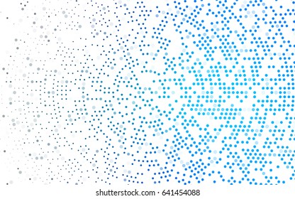 Light BLUE vector modern geometrical circle abstract background. Dotted texture template. Geometric pattern in halftone style with gradient. 