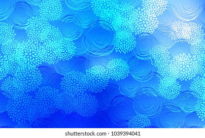 Light BLUE vector natural abstract template. A vague abstract illustration with flowers in doodles style. The best blurred design for your business.