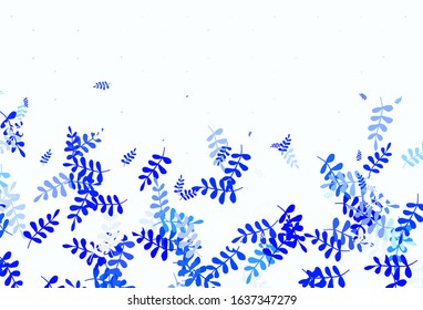 Light BLUE vector natural artwork with leaves. An elegant bright illustration with leaves in Natural style. Template for backgrounds of cell phones.