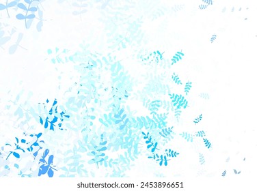 Light BLUE vector natural artwork with leaves. Colorful abstract illustration with leaves in doodle style. Doodle design for your web site.